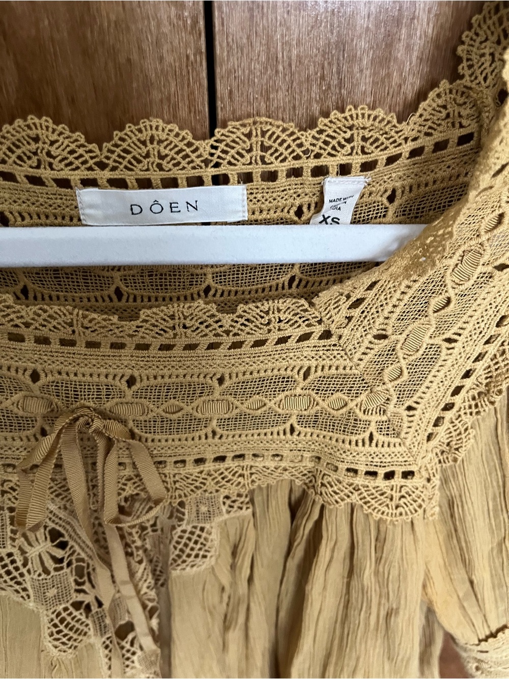 Doen Mustard Crochet-Trim Peasant Blouse - Picture 3 of 4